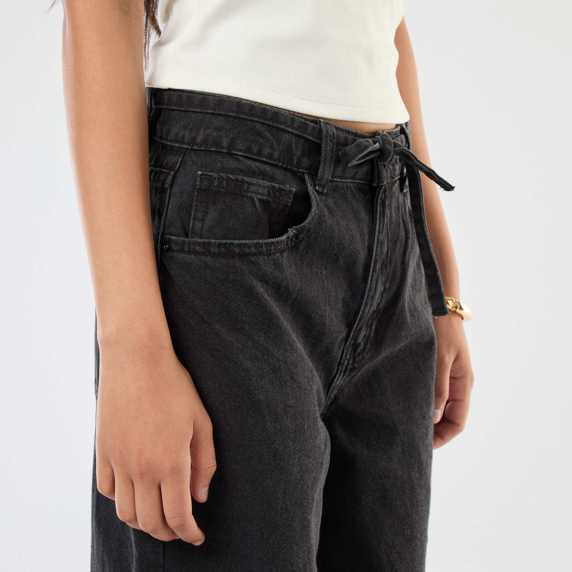 Wide Leg Jeans with Skinny Denim Belt GREY
