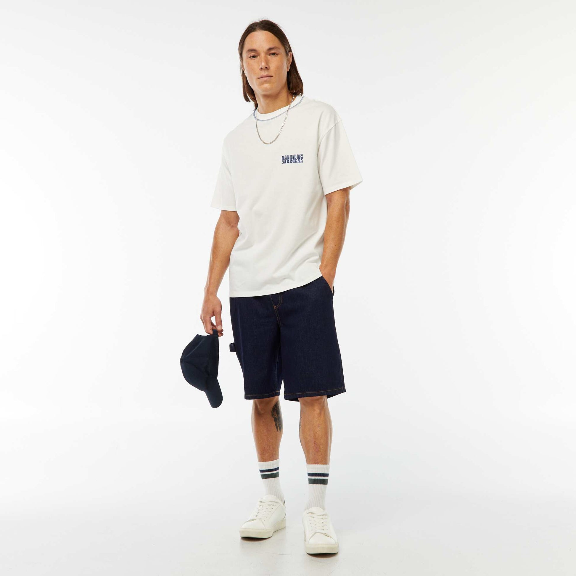 Printed T-shirt with embroidery on the chest and print on the back WHITE
