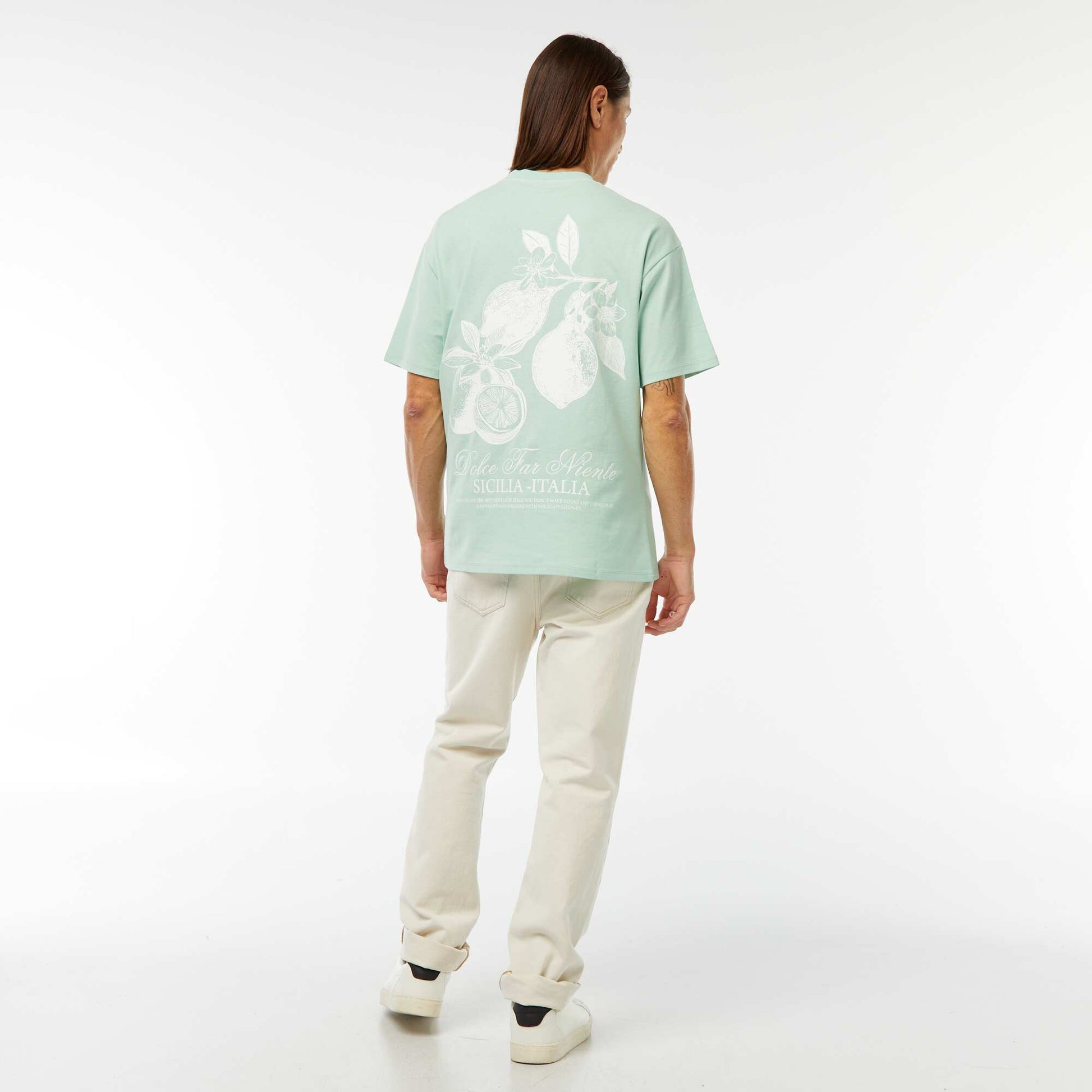 Printed T-shirt with embroidery on the chest and print on the back GREEN