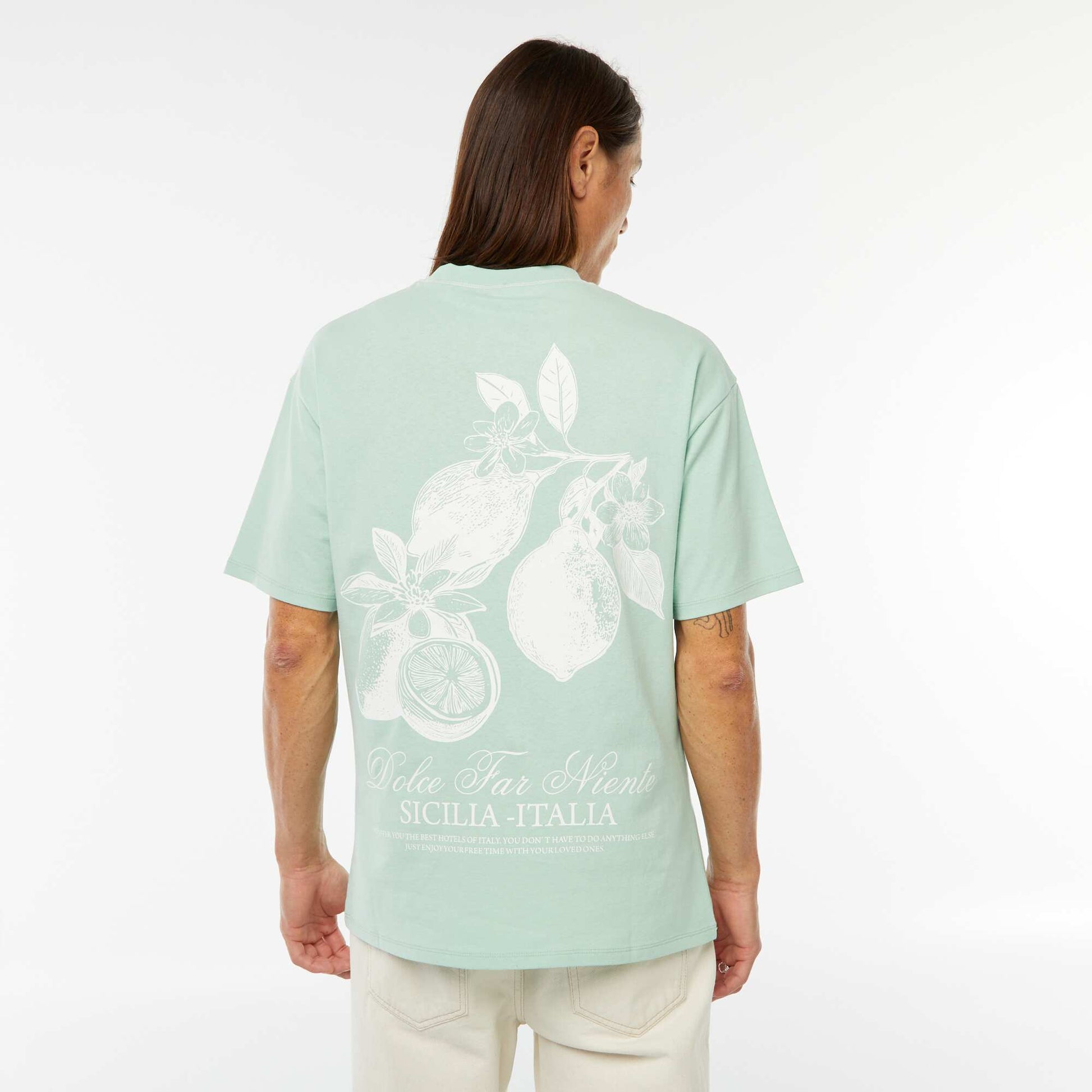 Printed T-shirt with embroidery on the chest and print on the back GREEN