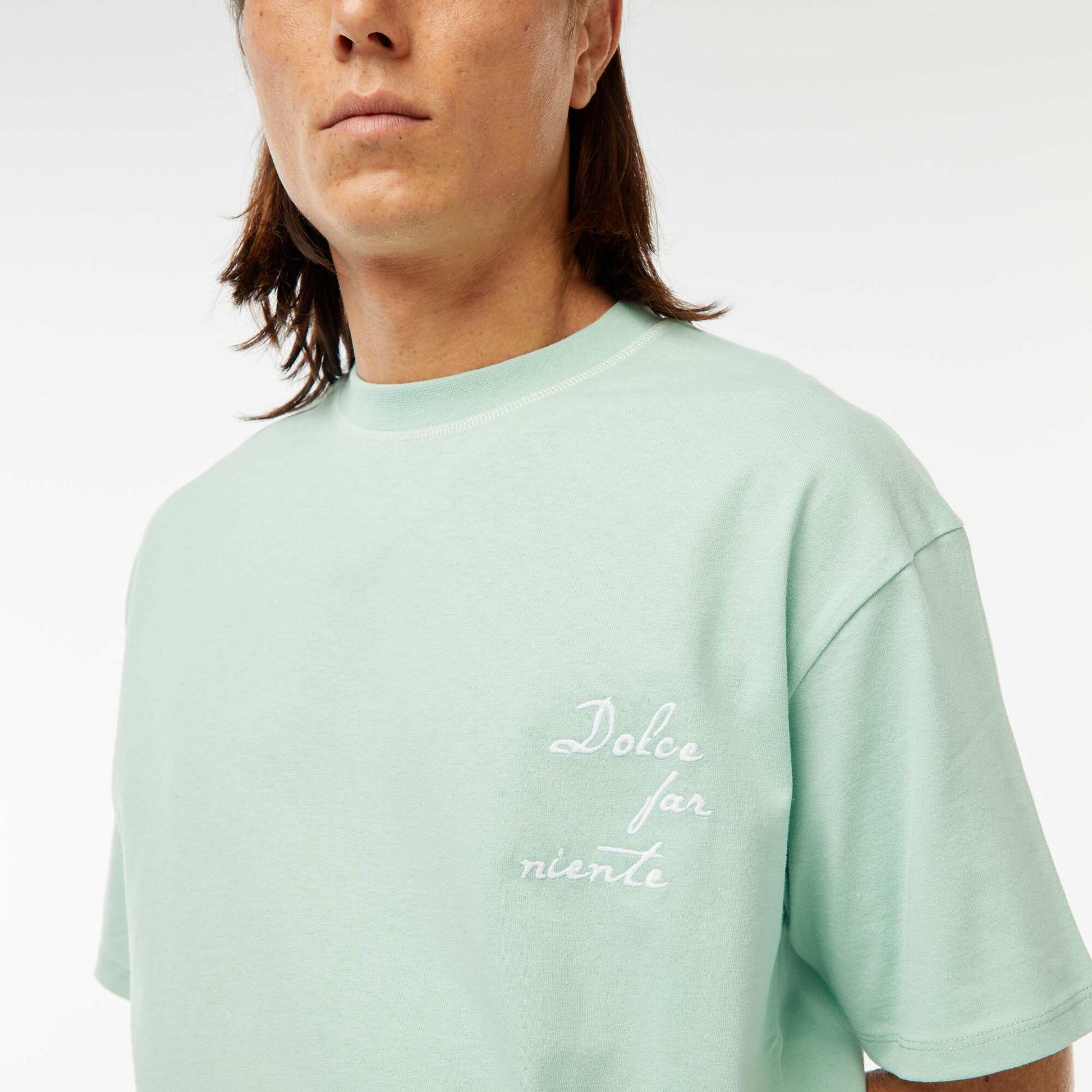 Printed T-shirt with embroidery on the chest and print on the back GREEN