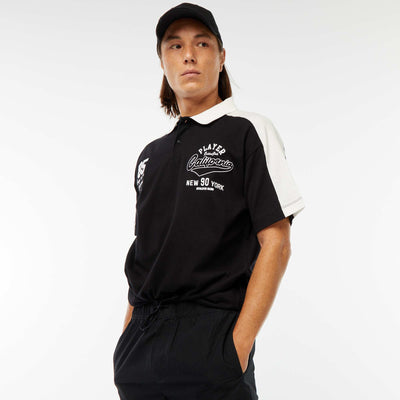 US baseball team-style cotton polo shirt BLACK