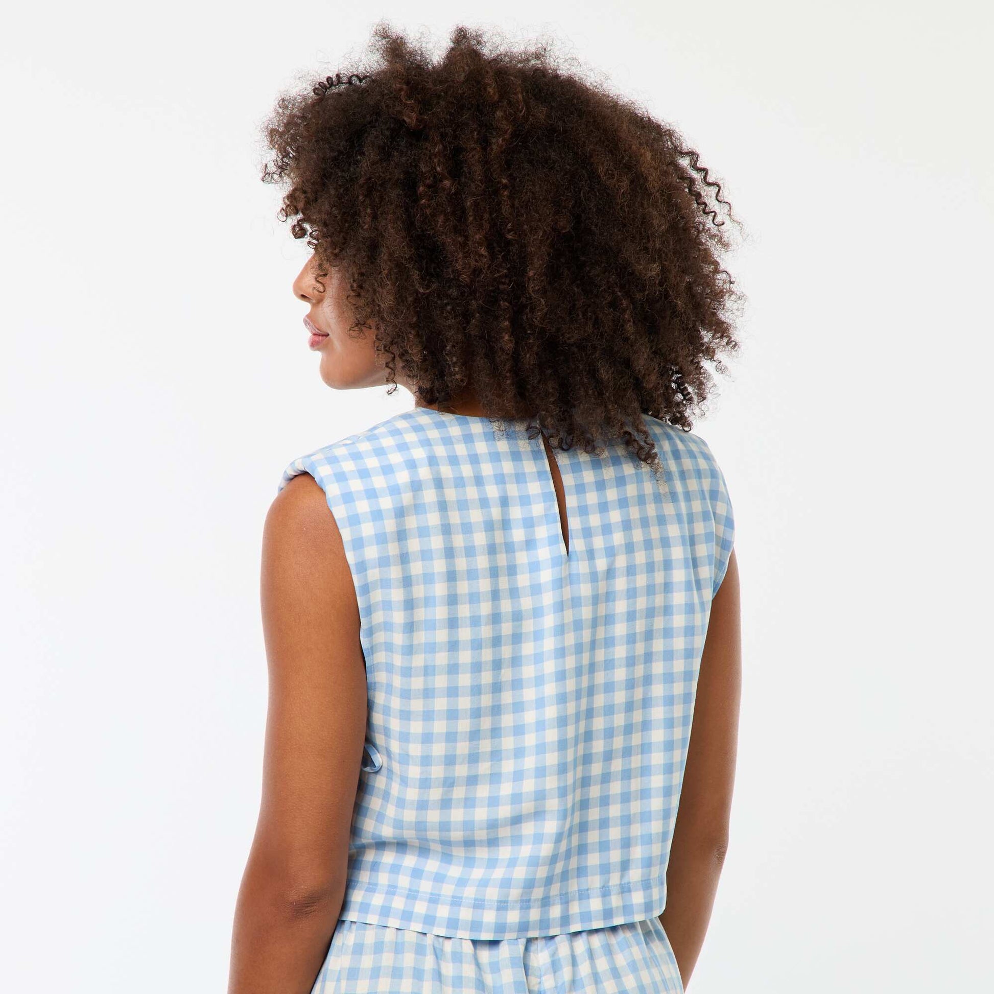 Gingham top with shoulder pads BLUE