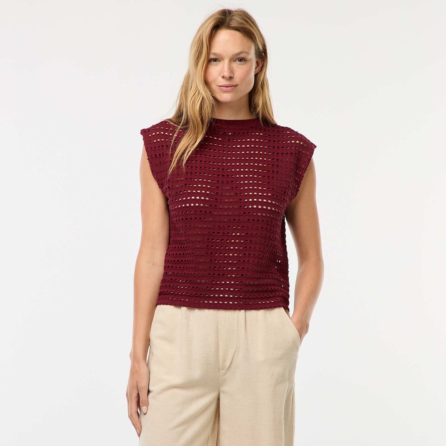Openwork crochet vest top T-shirt RED