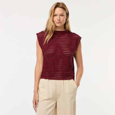 Openwork crochet vest top T-shirt RED