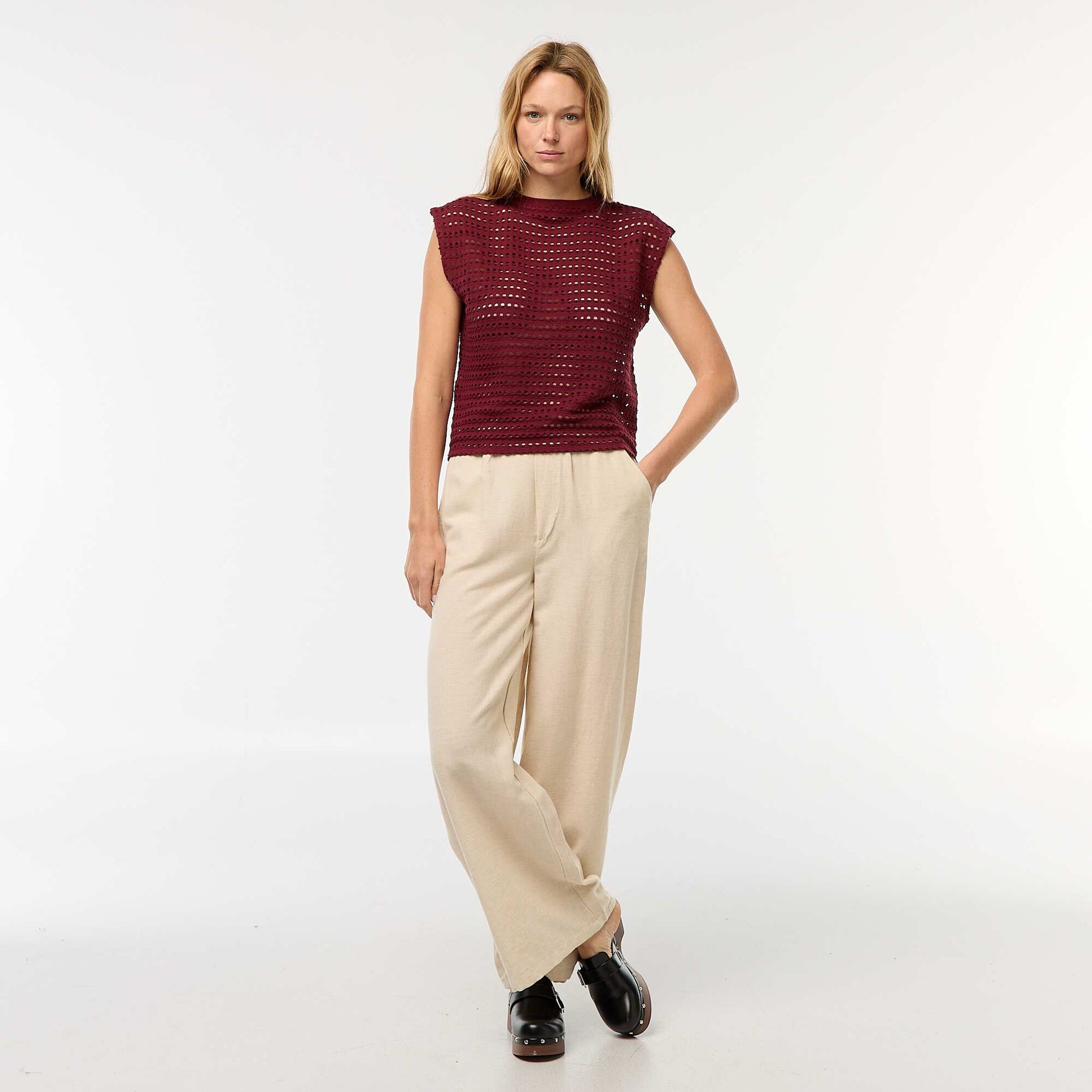 Openwork crochet vest top T-shirt RED