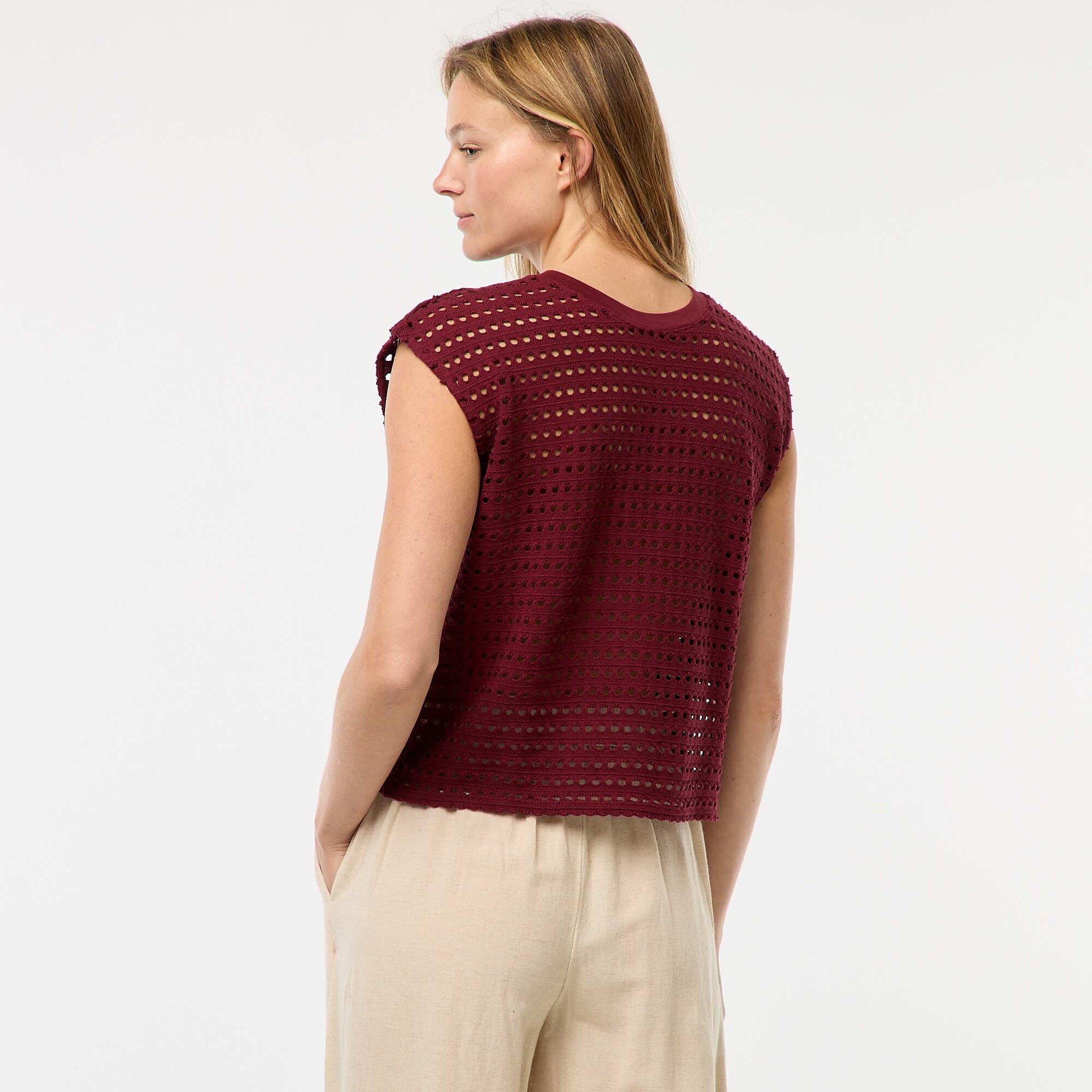 Openwork crochet vest top T-shirt RED