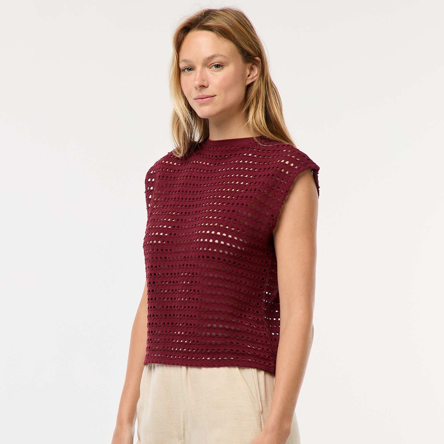Openwork crochet vest top T-shirt RED