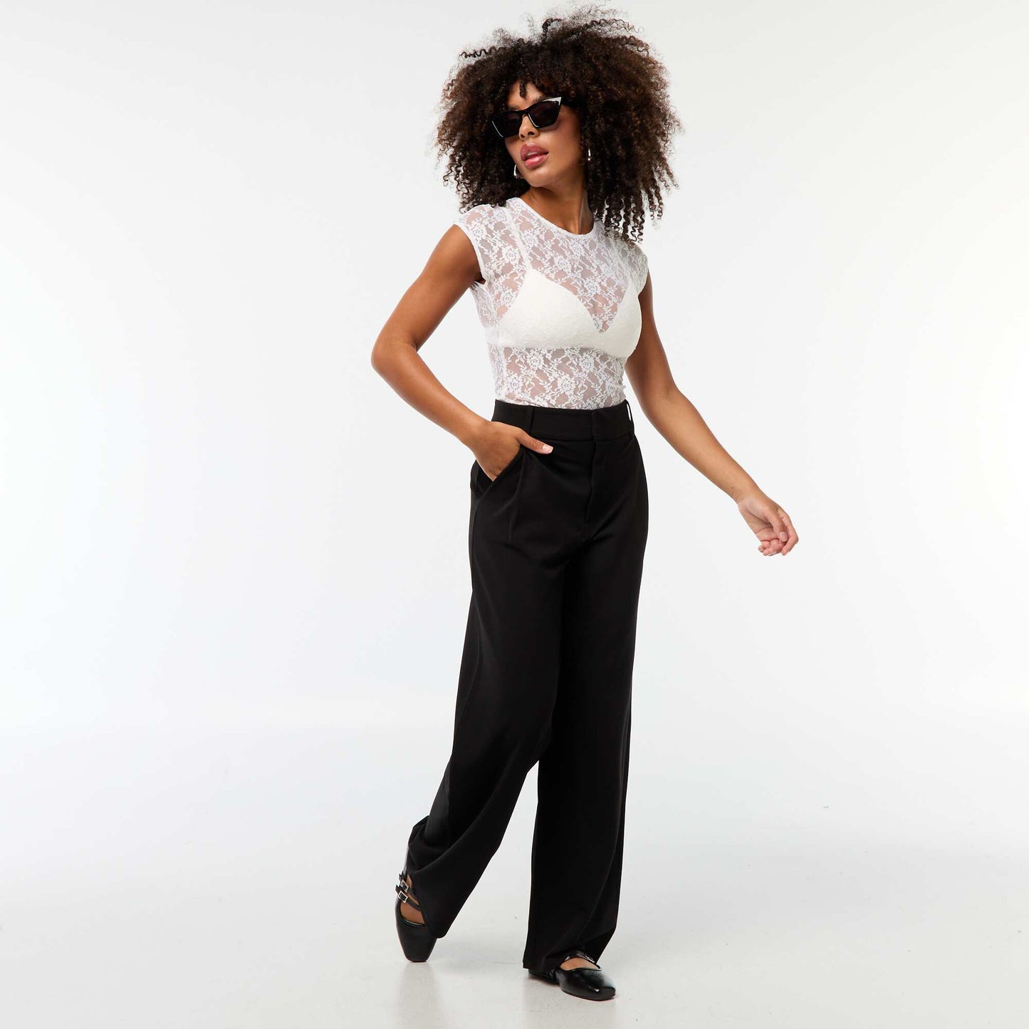 Openwork lace T-shirt WHITE