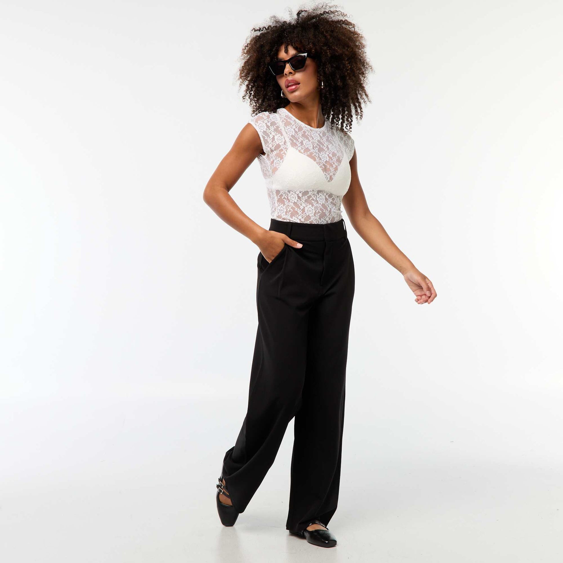 Openwork lace T-shirt WHITE