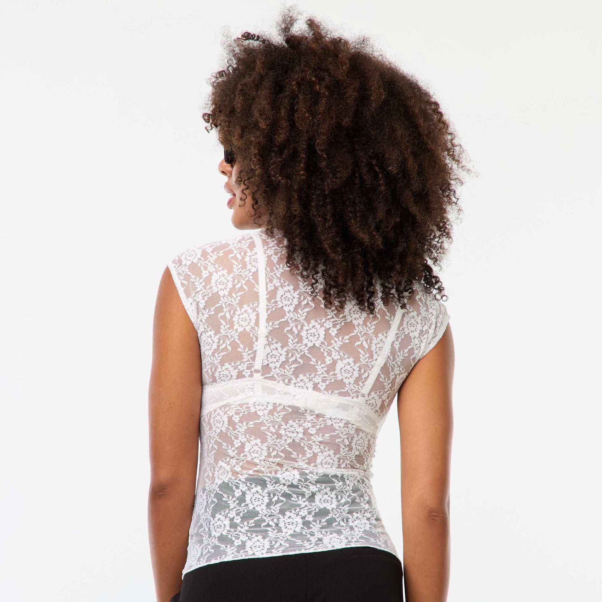 Openwork lace T-shirt WHITE