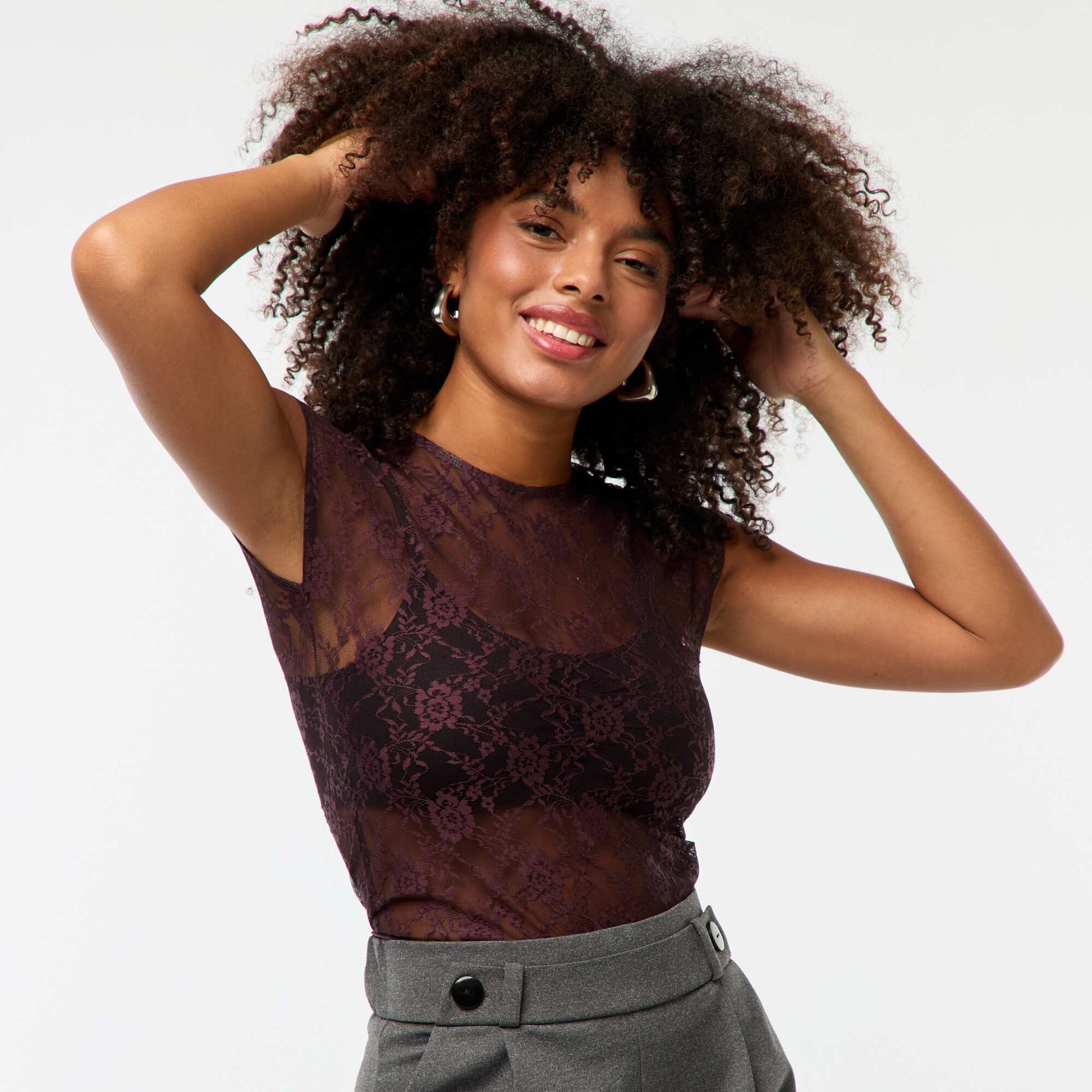 Openwork lace T-shirt RED