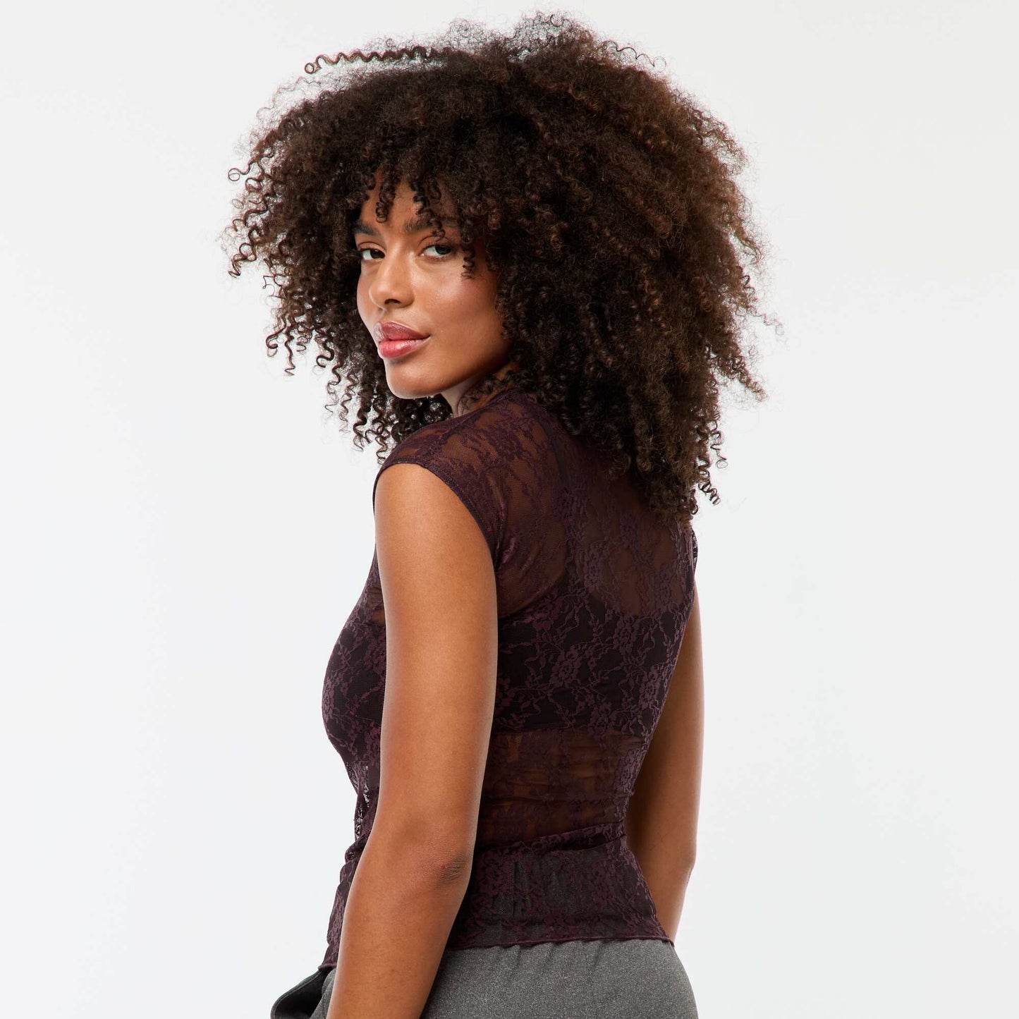 Openwork lace T-shirt RED