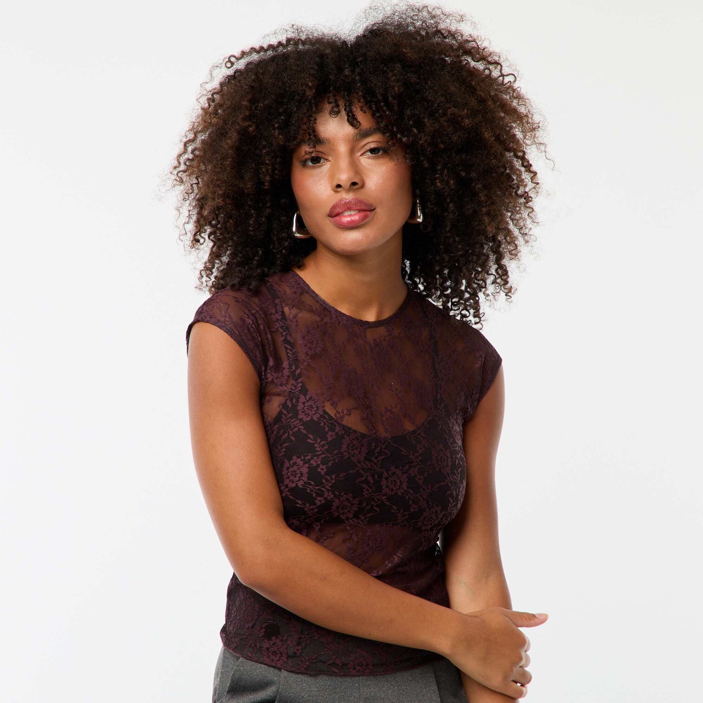 Openwork lace T-shirt RED