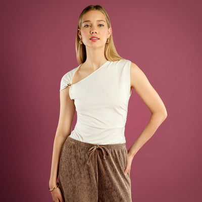 Twisted T-shirt with jewelled detail WHITE