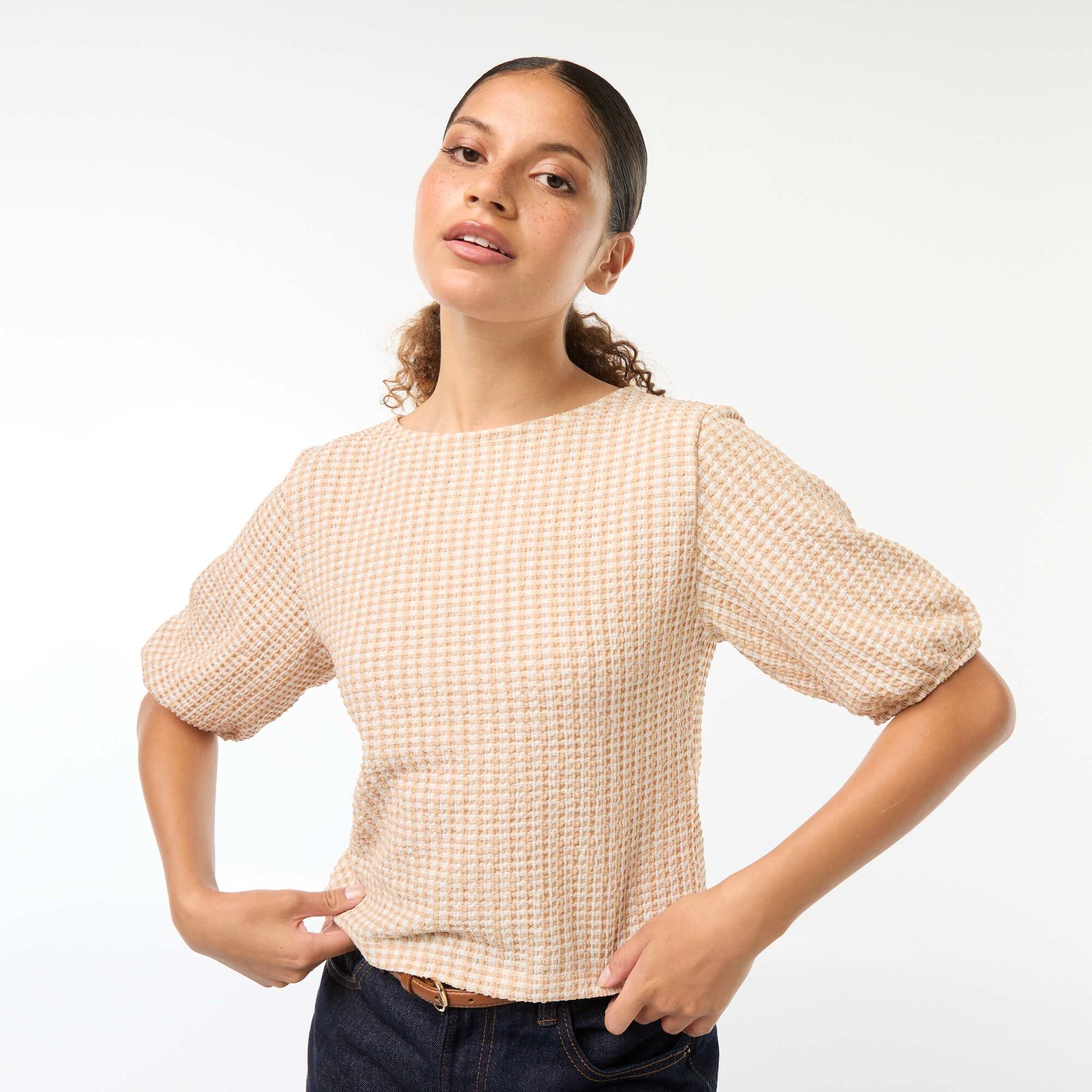 Blouse with tie fastenings BEIGE