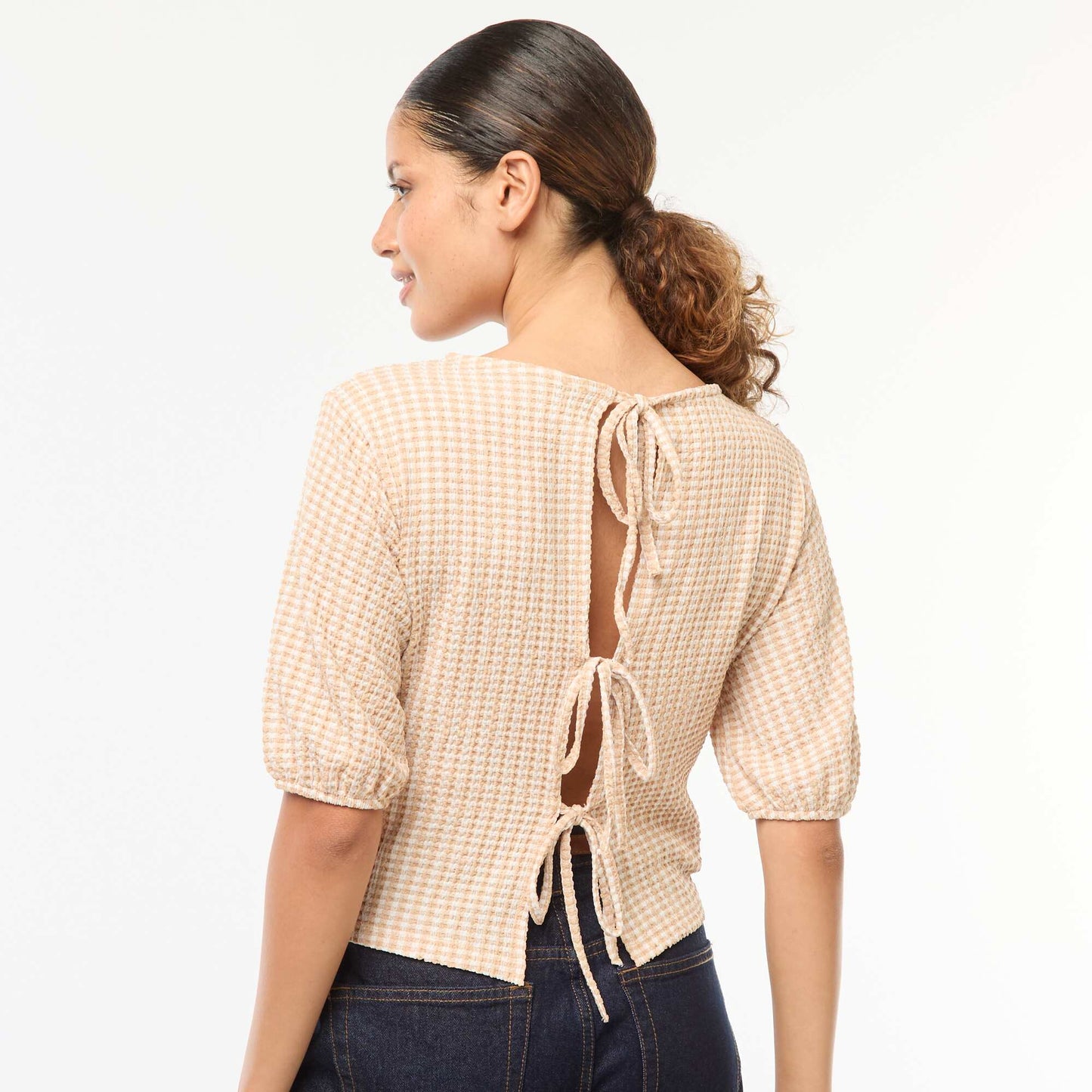 Blouse with tie fastenings BEIGE