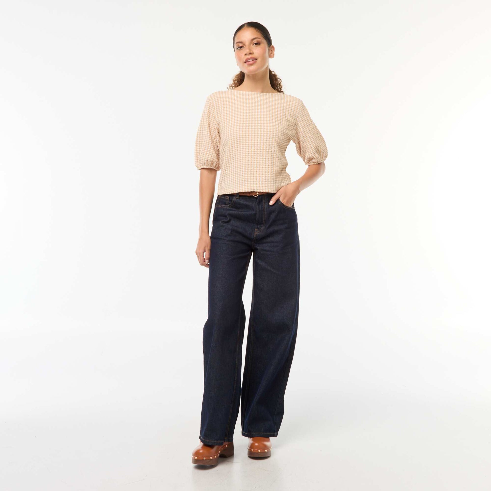 Blouse with tie fastenings BEIGE