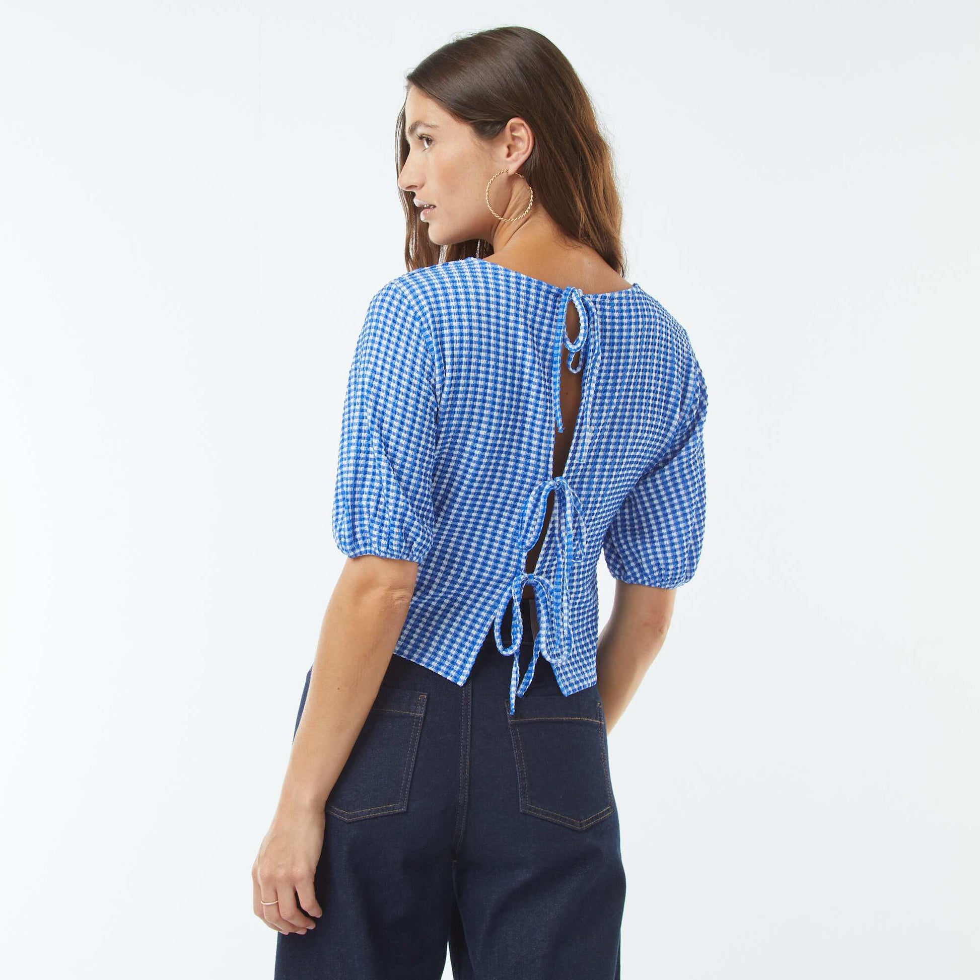 Blouse with tie fastenings BLUE