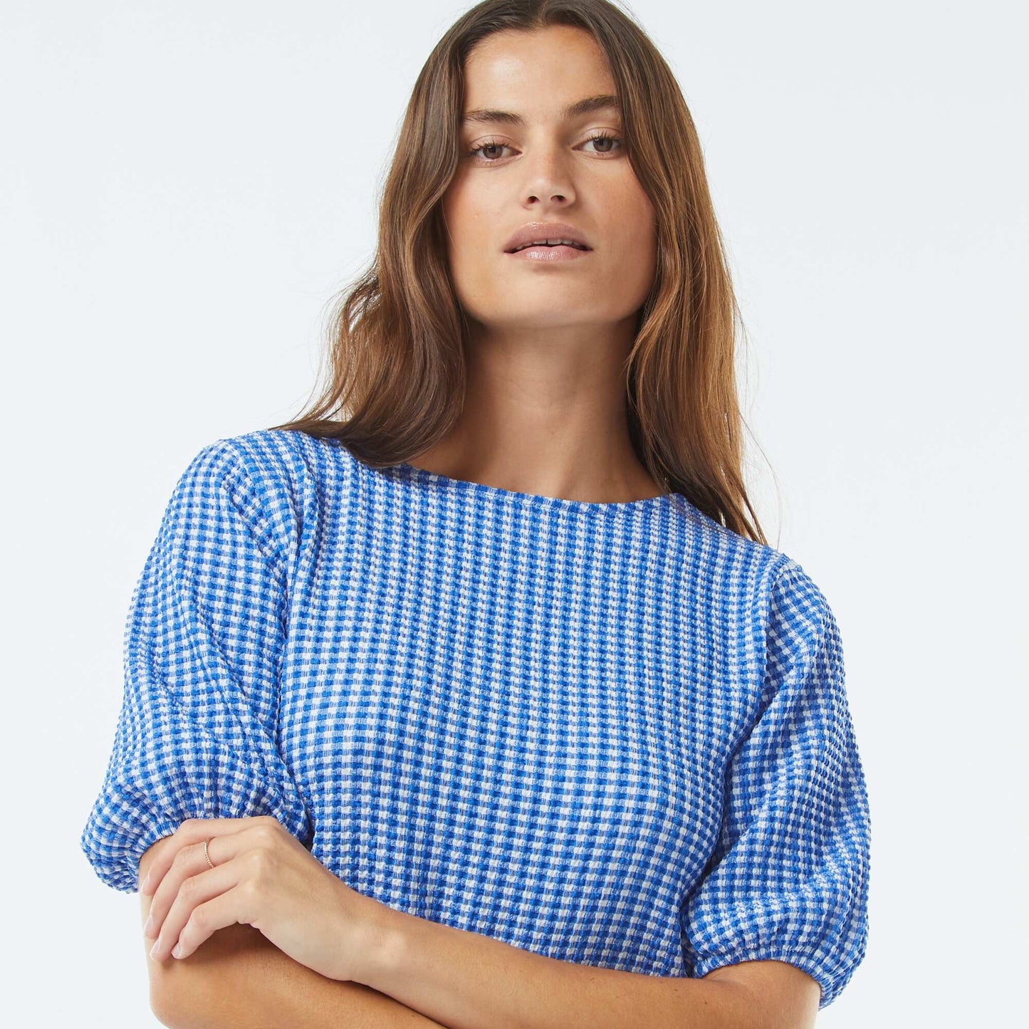 Blouse with tie fastenings BLUE