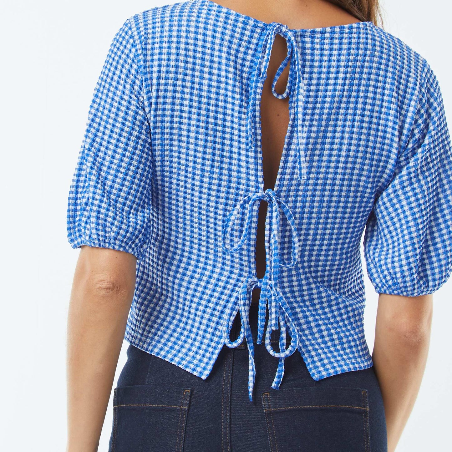 Blouse with tie fastenings BLUE