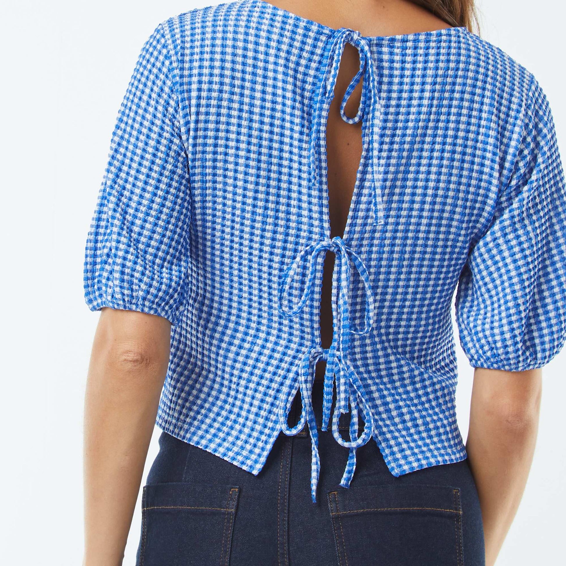 Blouse with tie fastenings BLUE