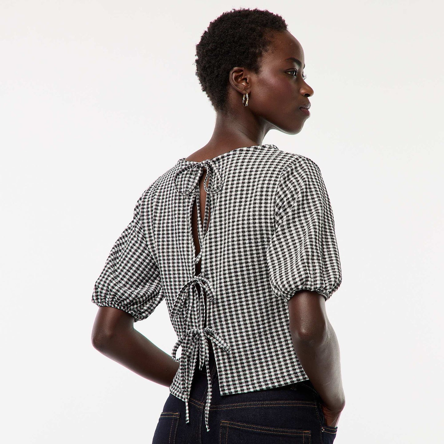 Blouse with tie fastenings BLACK