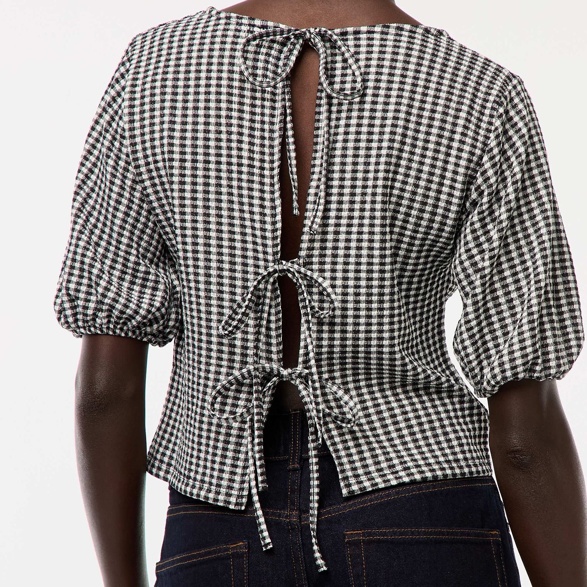 Blouse with tie fastenings BLACK