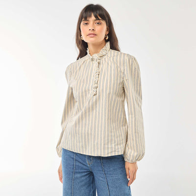 Blouse with Ruffled Collar and Opening WHITE