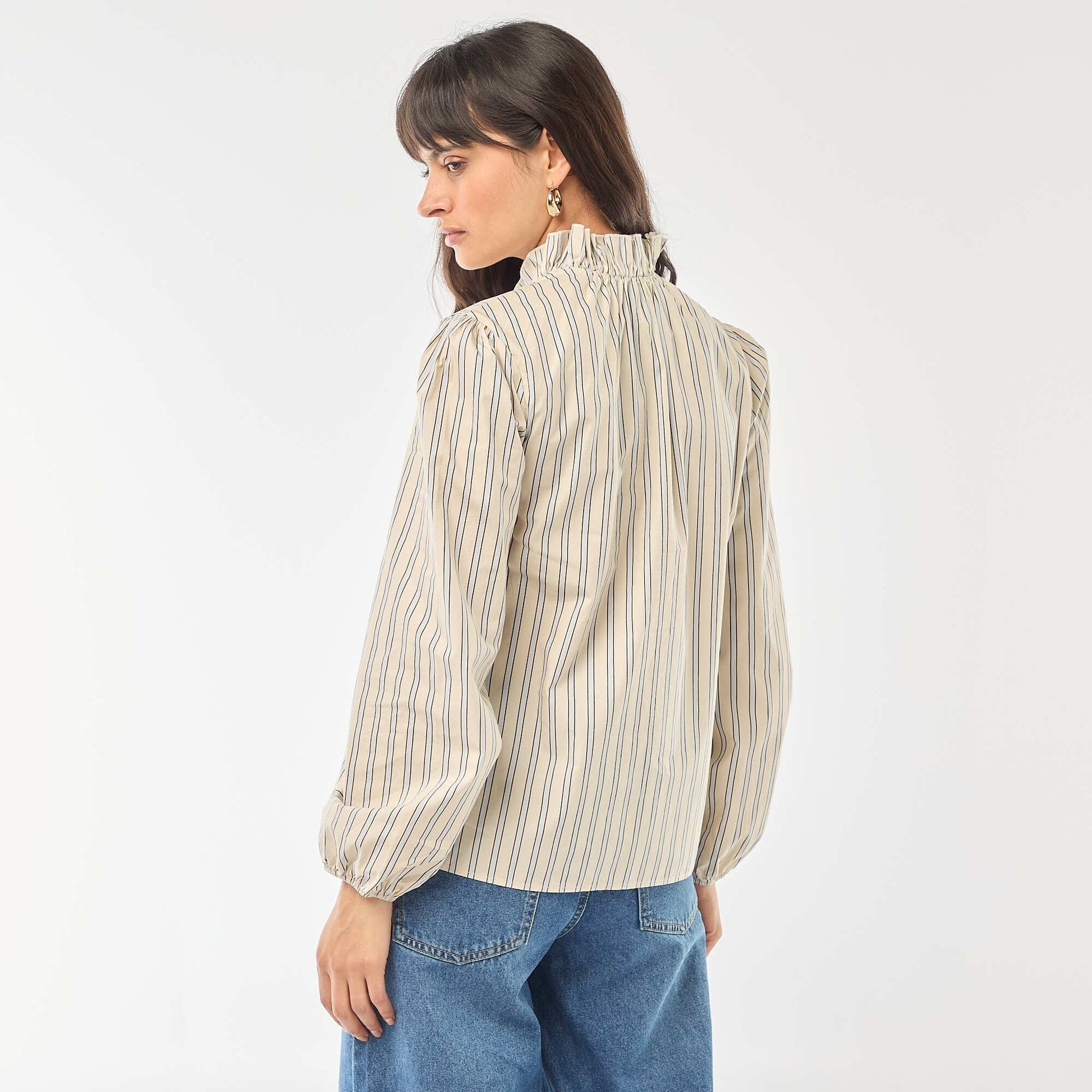 Blouse with Ruffled Collar and Opening WHITE