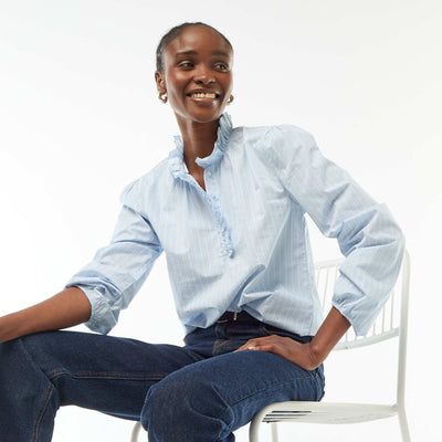 Blouse with Ruffled Collar and Opening BLUE