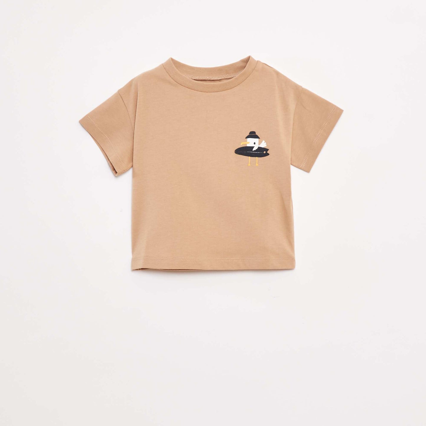 Printed short-sleeved T-shirt BEIGE