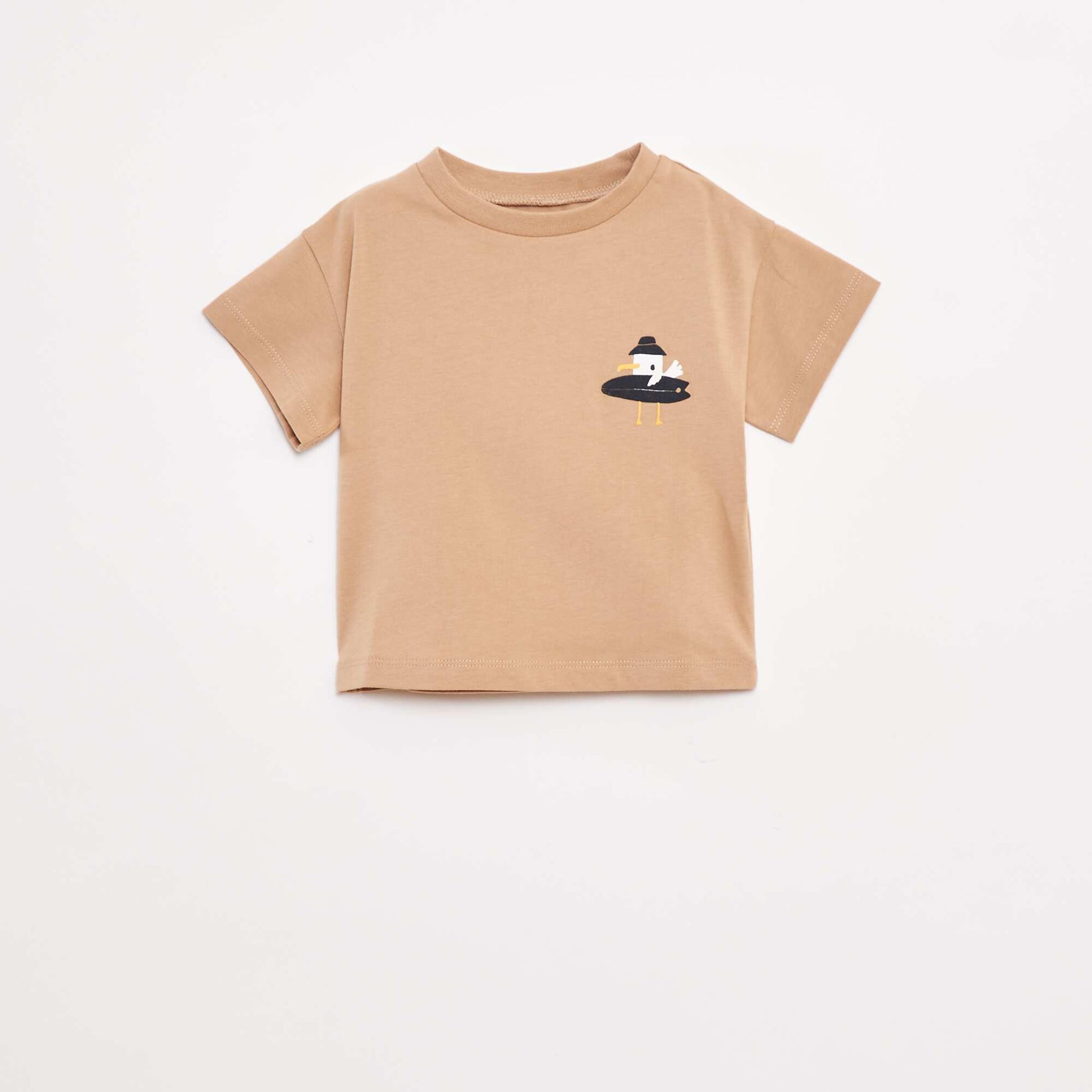 Printed short-sleeved T-shirt BEIGE