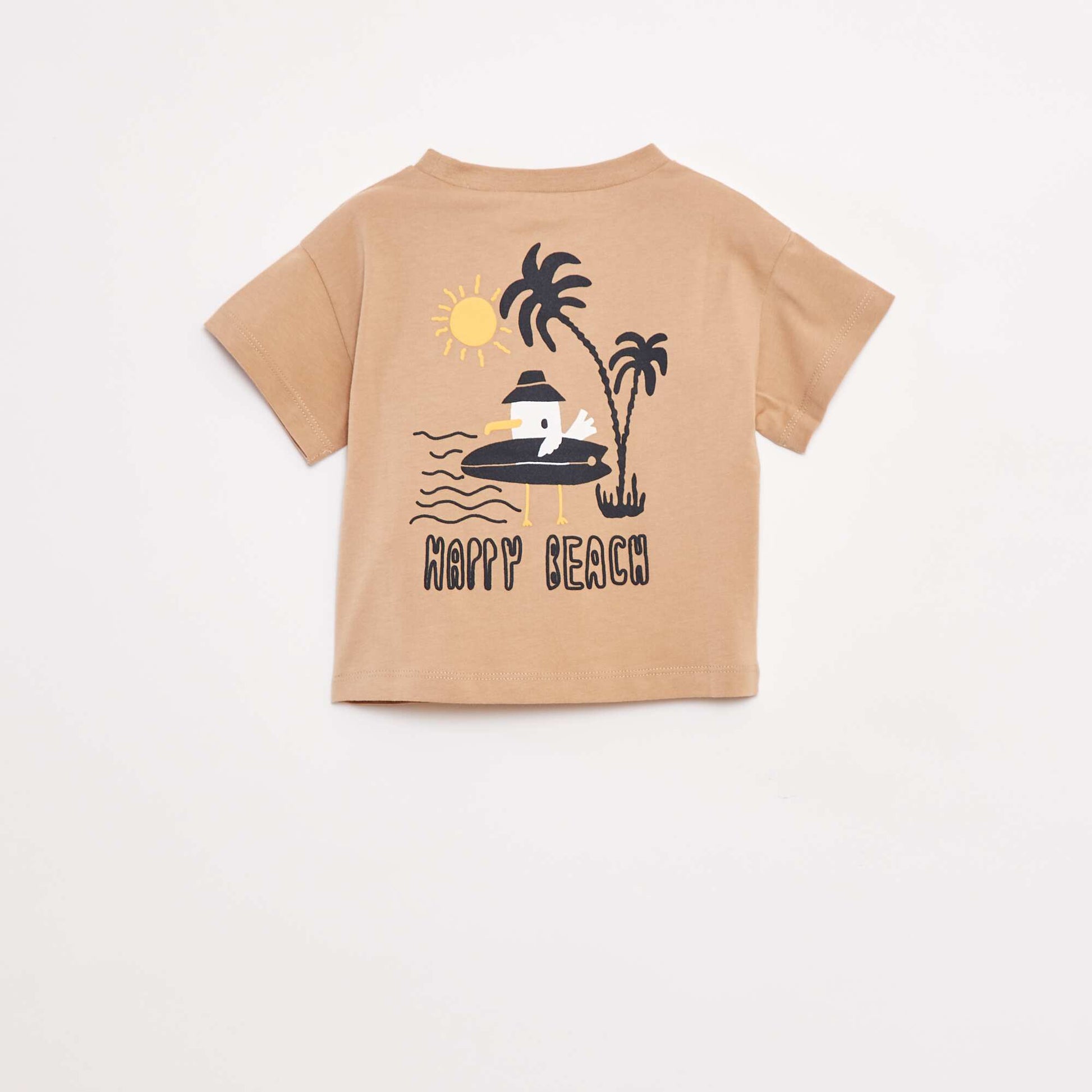 Printed short-sleeved T-shirt BEIGE