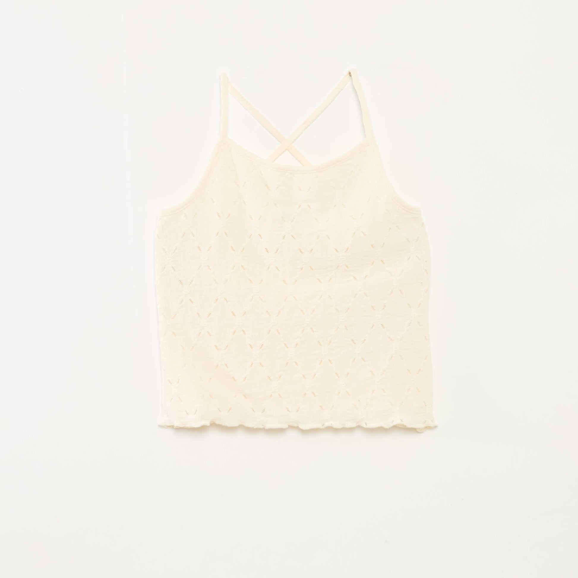 Textured knit vest top with spaghetti straps WHITE