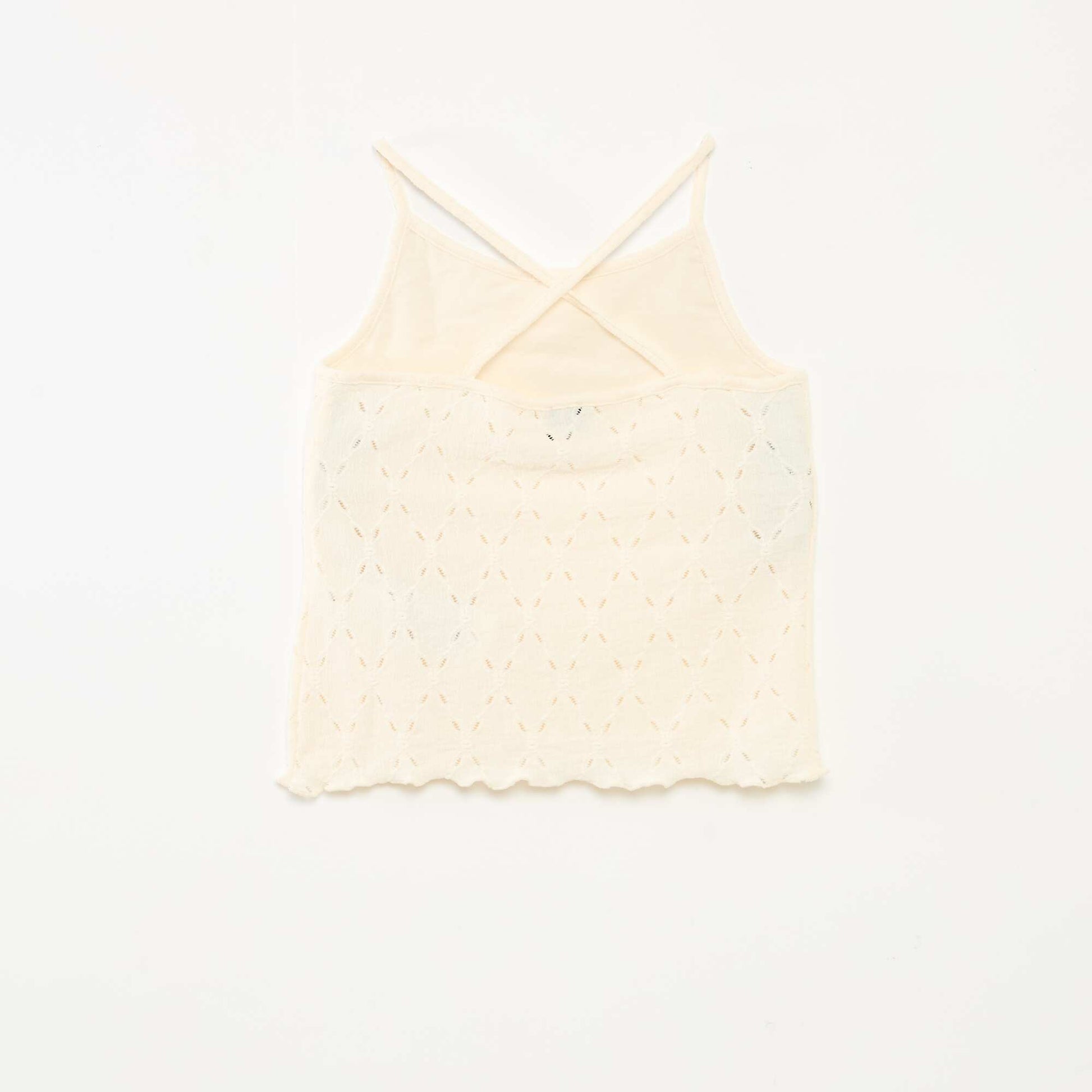 Textured knit vest top with spaghetti straps WHITE