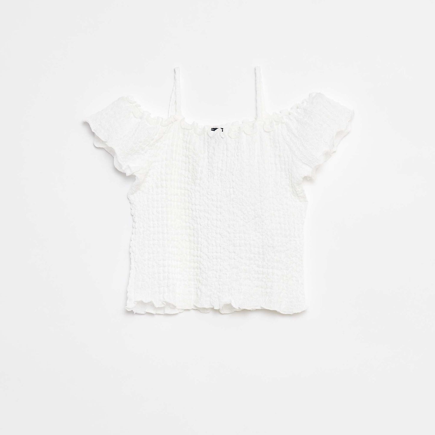 Waffle-knit top WHITE