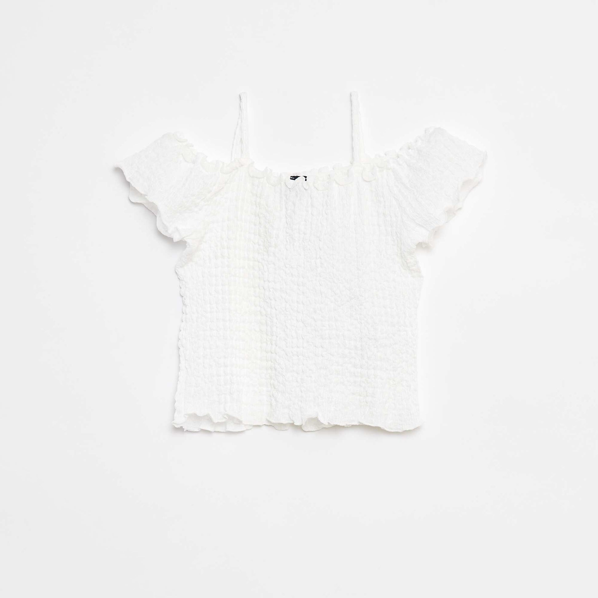 Waffle-knit top WHITE