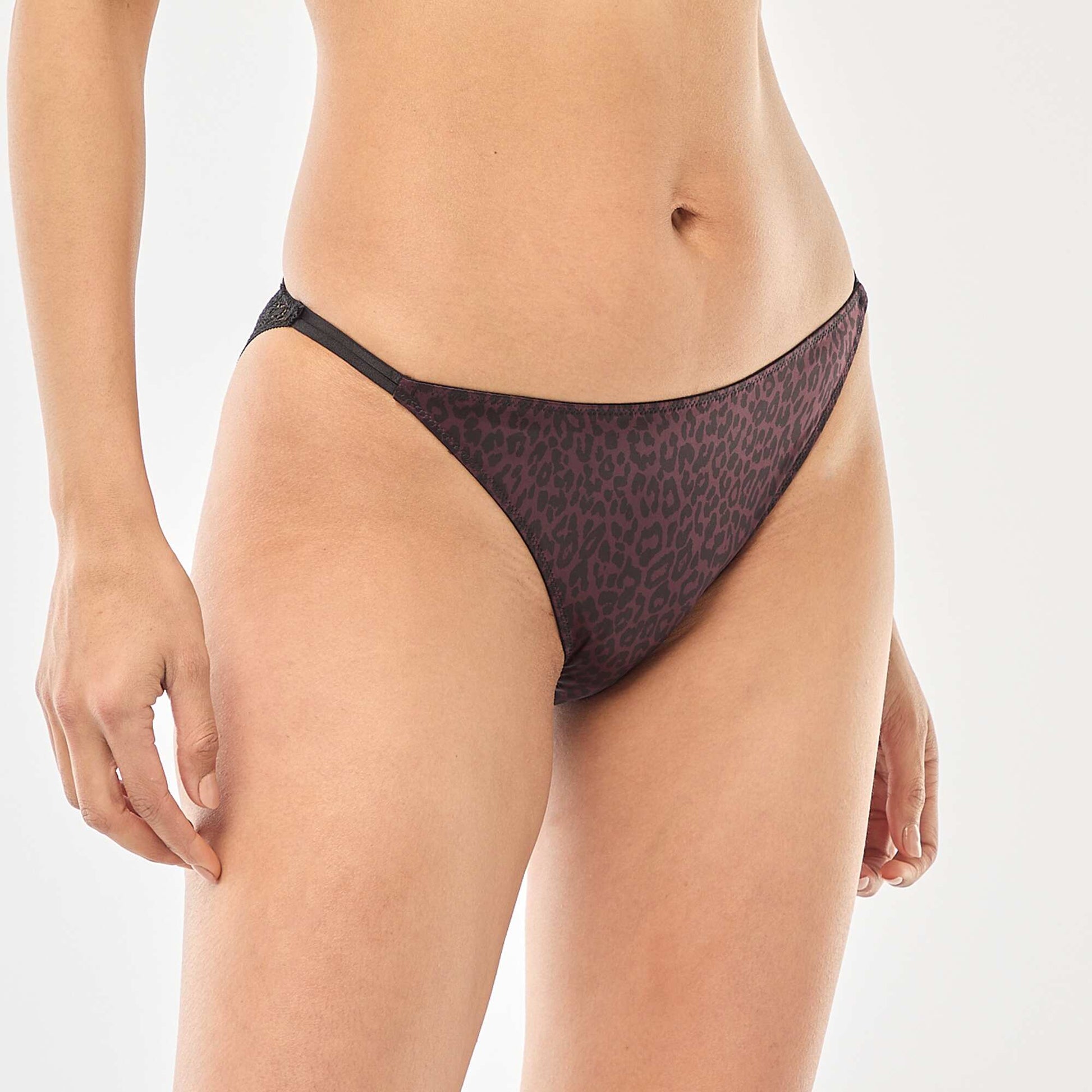 Leopard Print Satin Briefs BEIGE