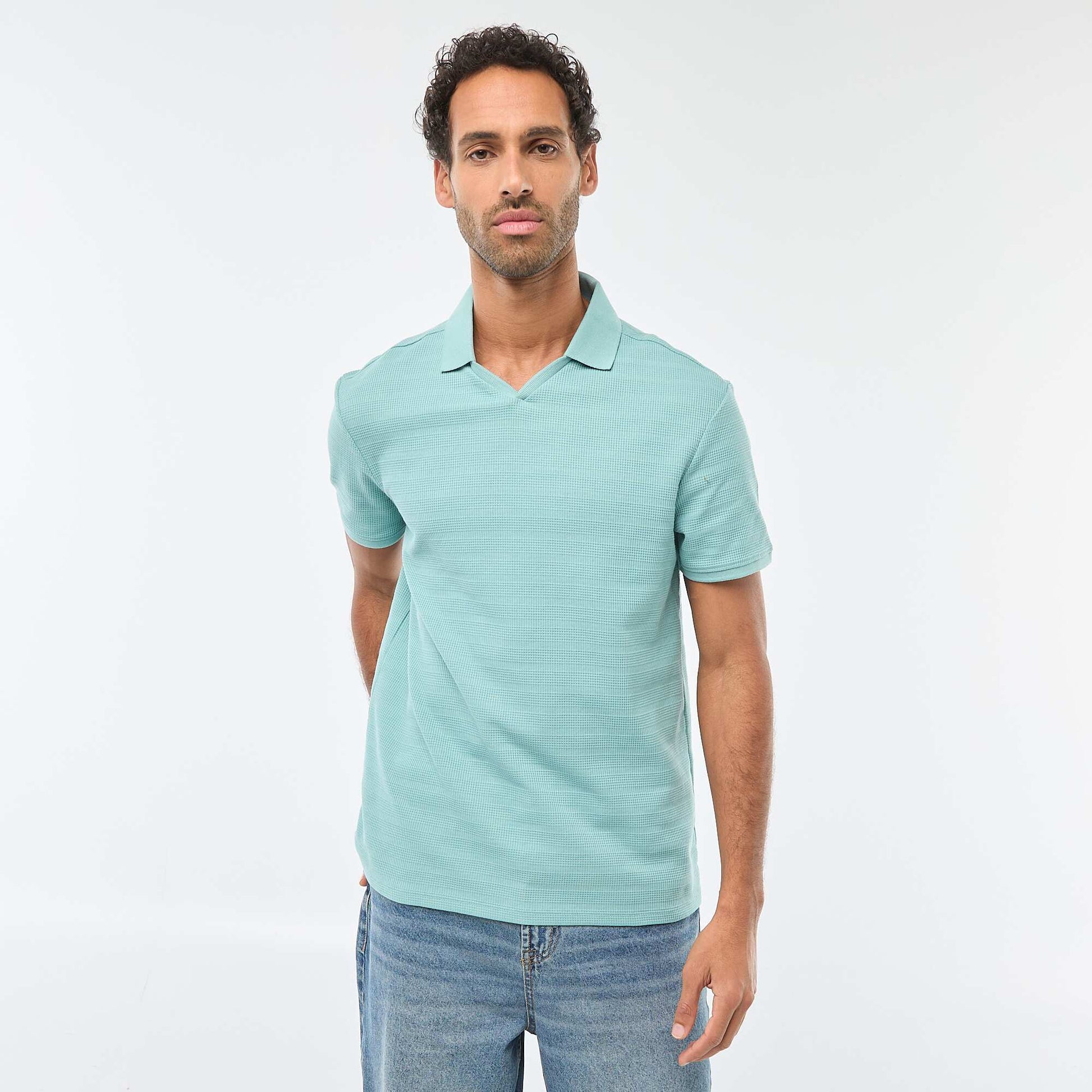 Short-Sleeved Cotton Piqué Polo Shirt BLUE