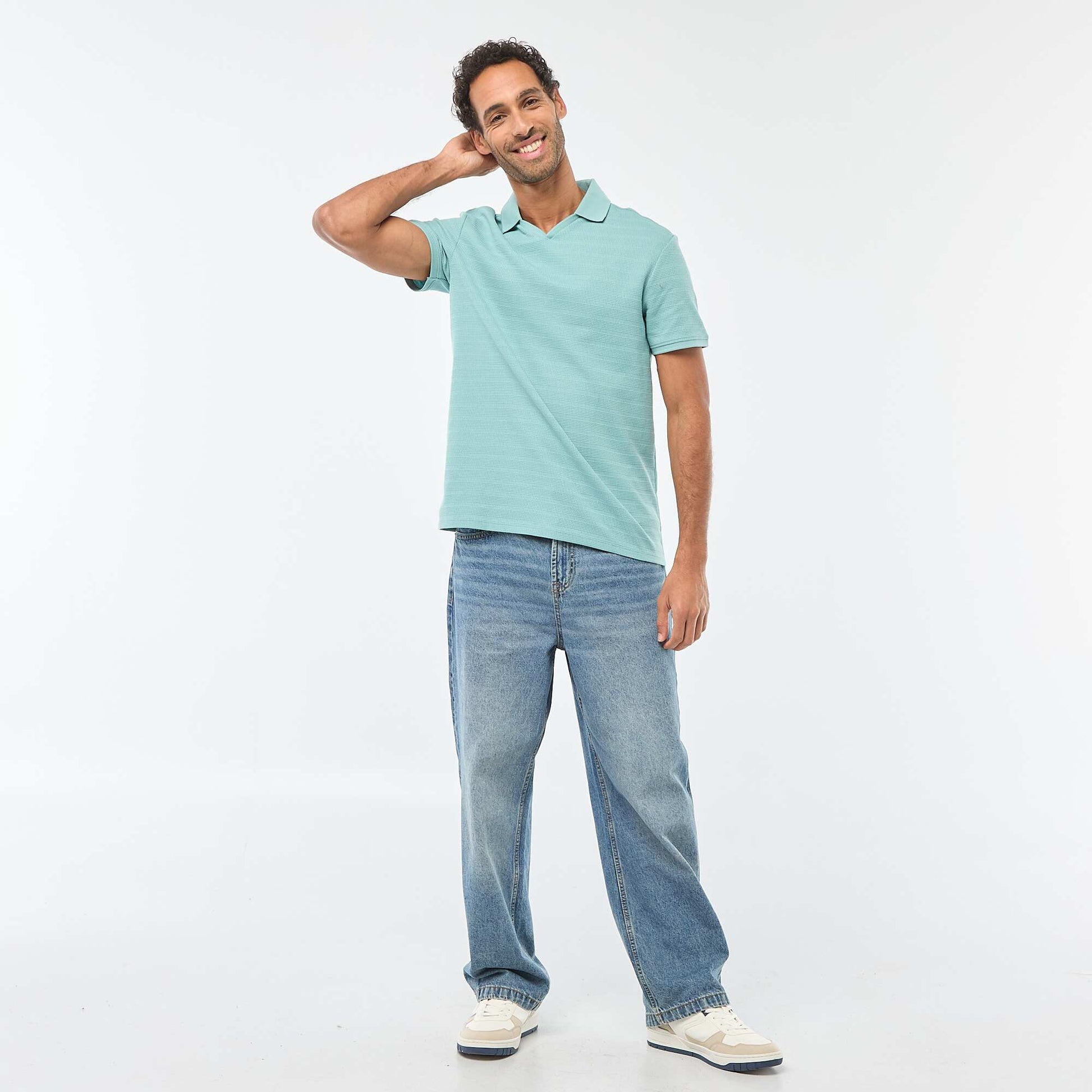 Short-Sleeved Cotton Piqué Polo Shirt BLUE