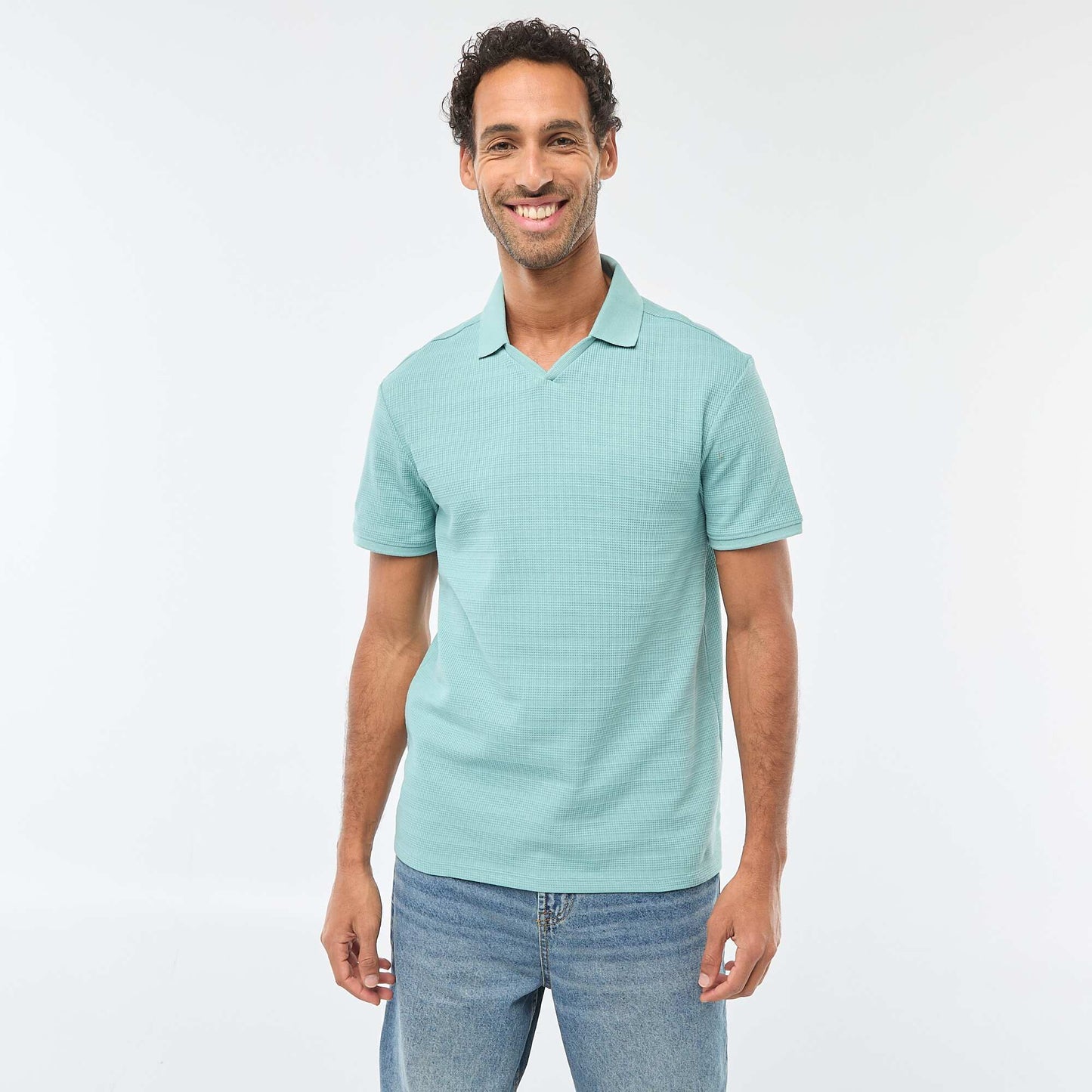 Short-Sleeved Cotton Piqué Polo Shirt BLUE
