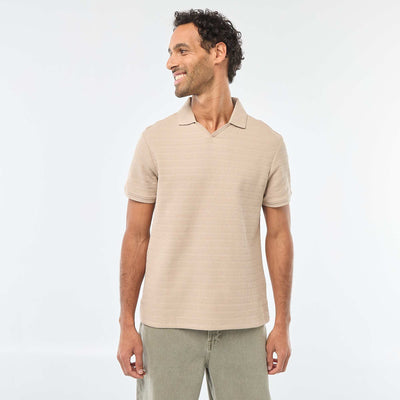 Short-Sleeved Cotton Piqué Polo Shirt BEIGE