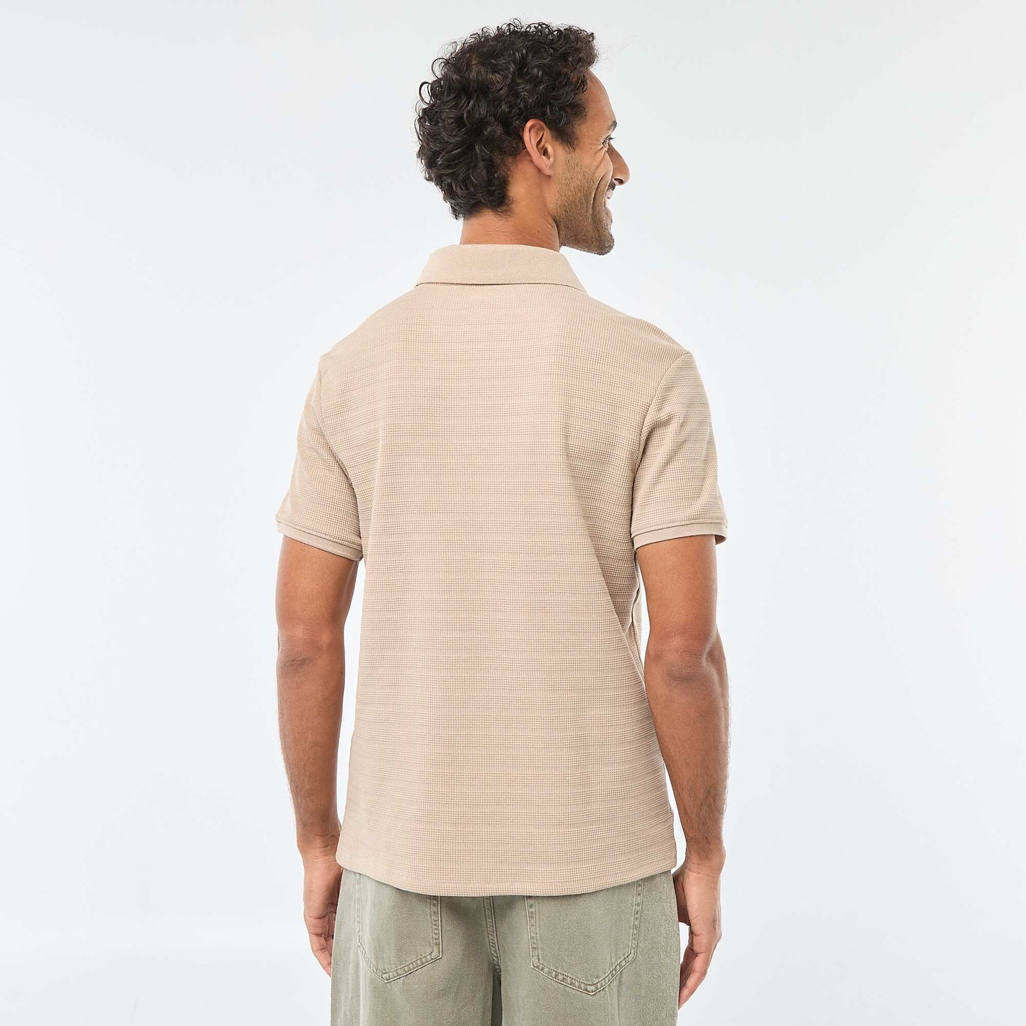Short-Sleeved Cotton Piqué Polo Shirt BEIGE
