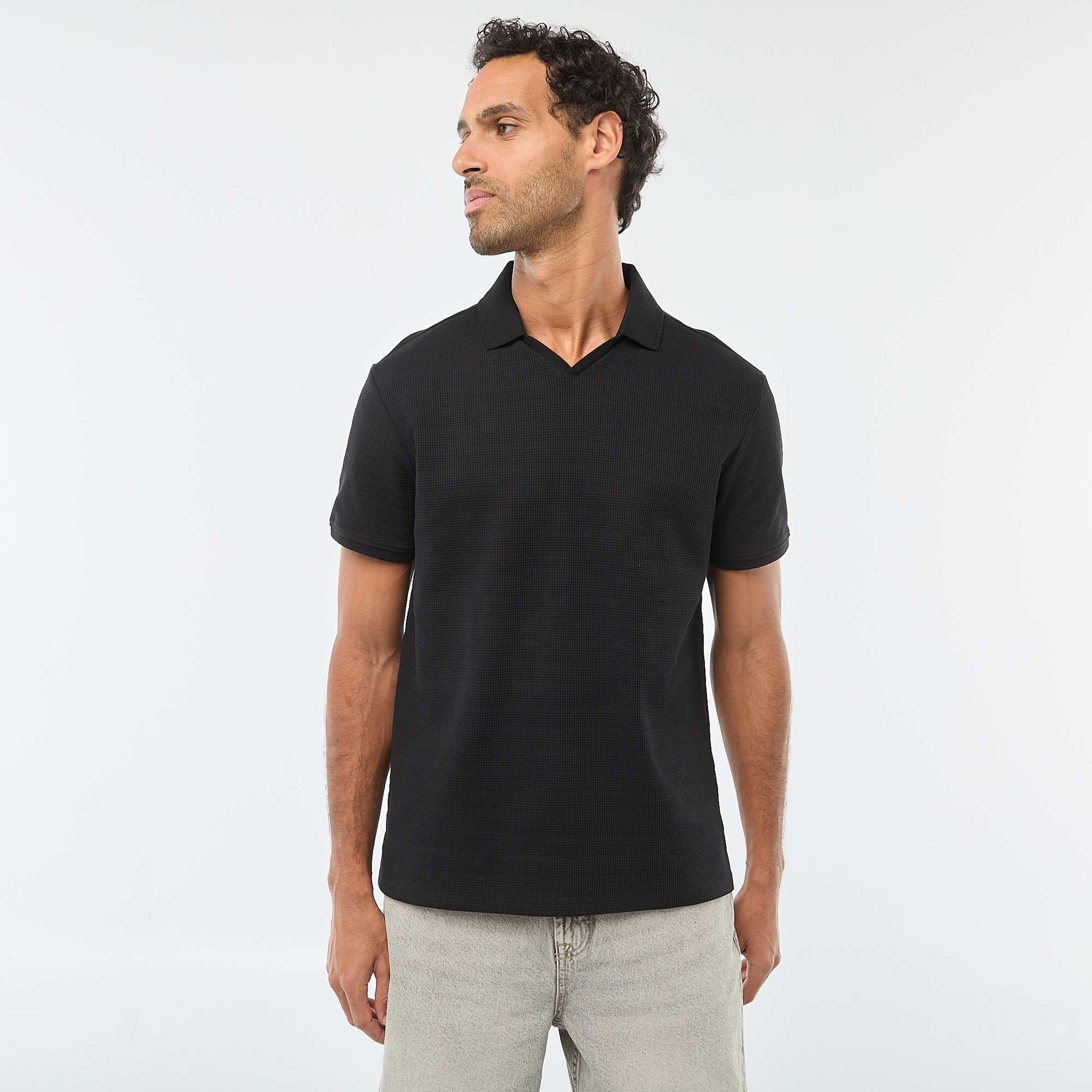 Short-Sleeved Cotton Piqué Polo Shirt BLACK
