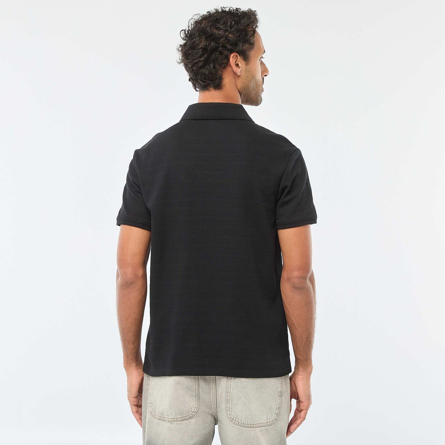 Short-Sleeved Cotton Piqué Polo Shirt BLACK