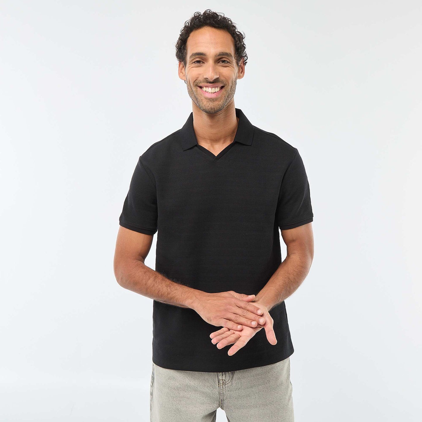 Short-Sleeved Cotton Piqué Polo Shirt BLACK