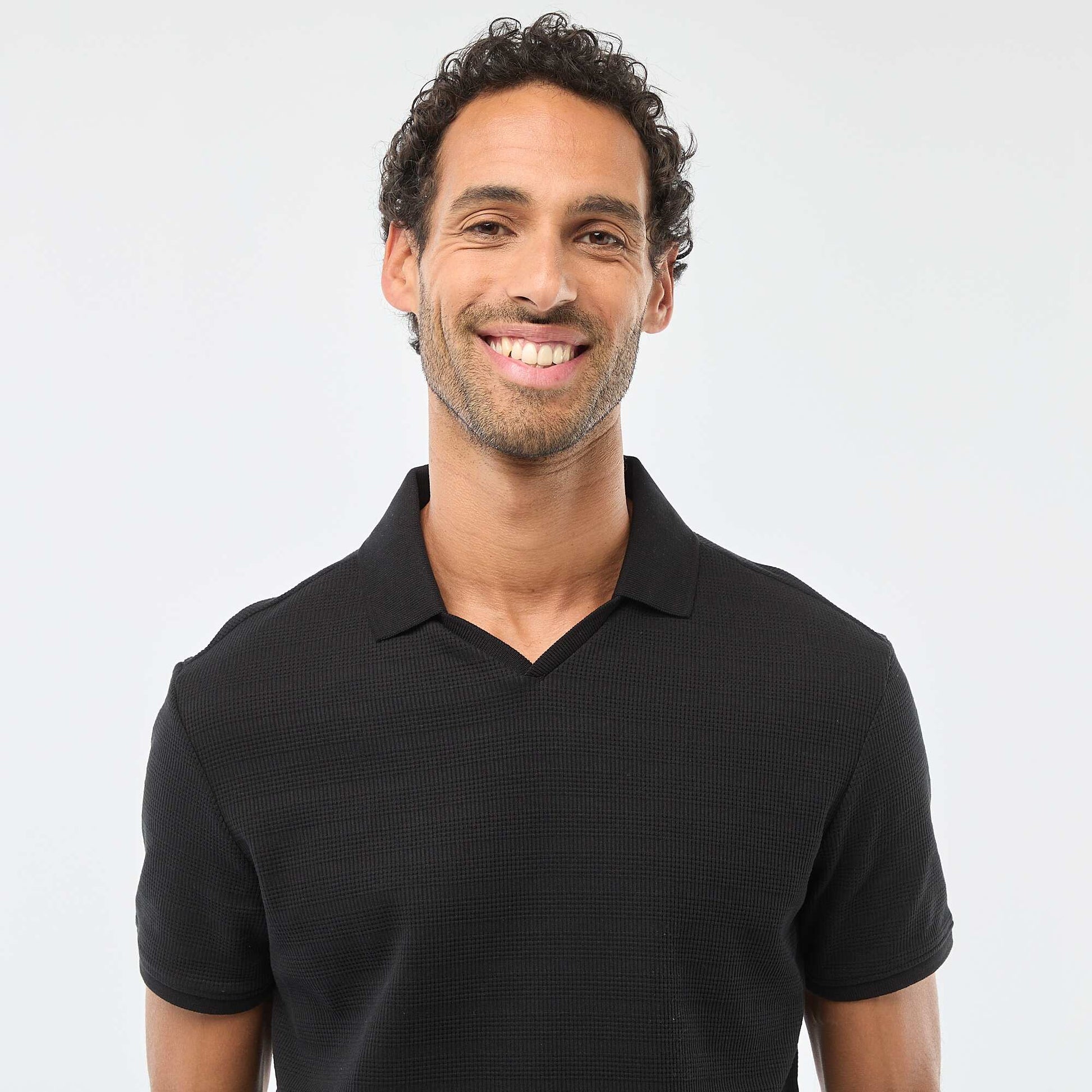 Short-Sleeved Cotton Piqué Polo Shirt BLACK