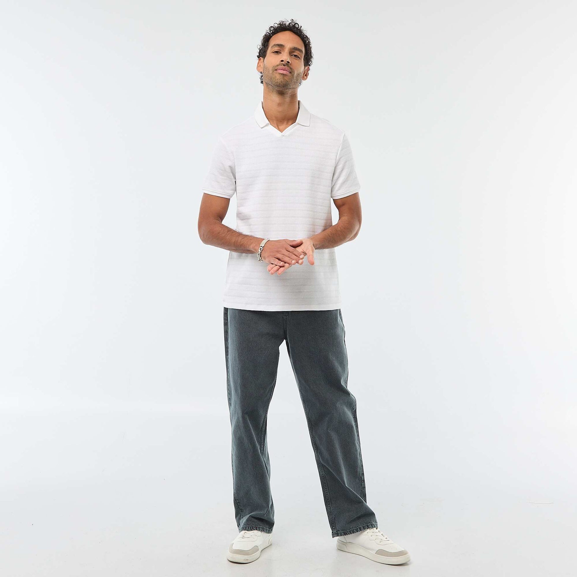 Short-Sleeved Cotton Piqué Polo Shirt WHITE