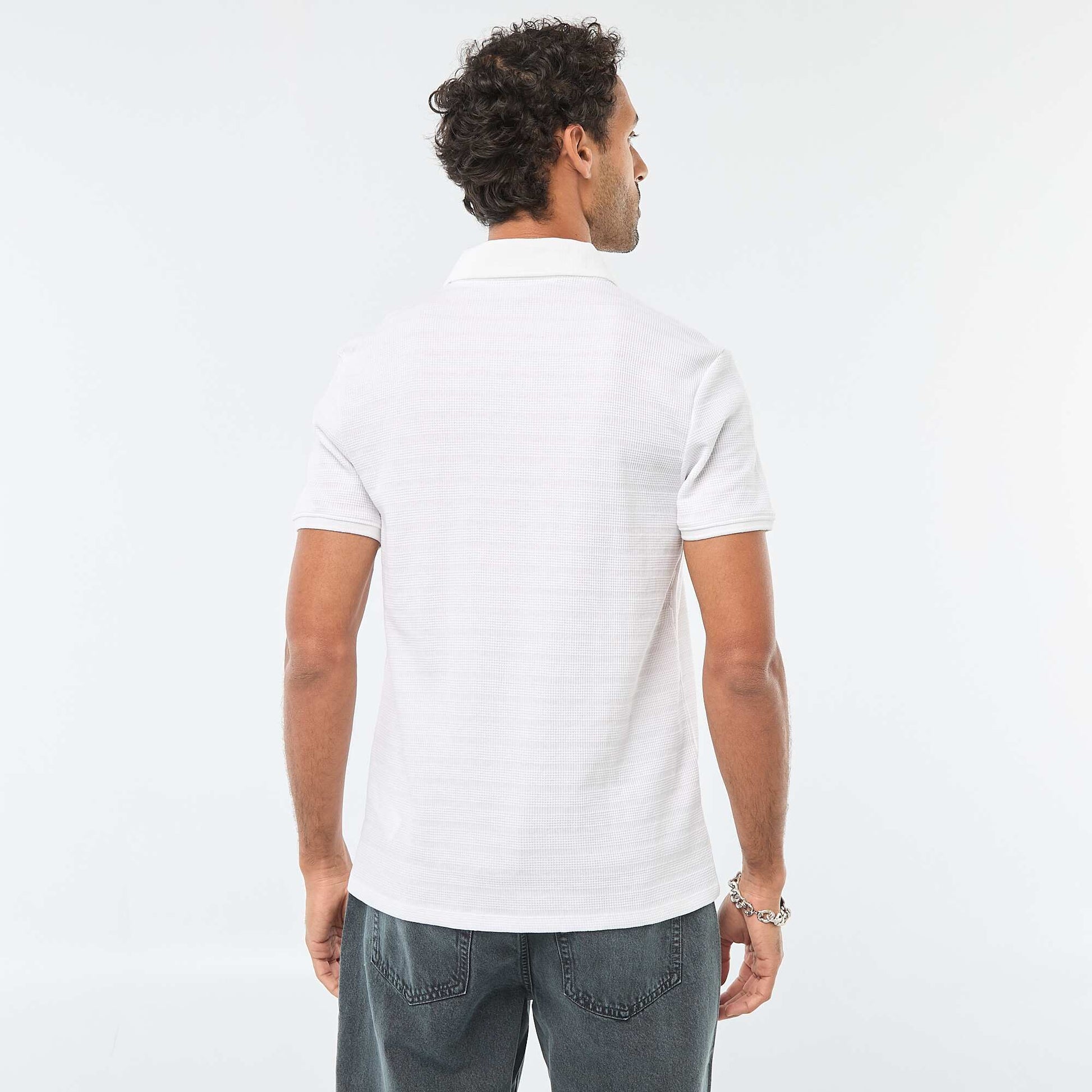 Short-Sleeved Cotton Piqué Polo Shirt WHITE